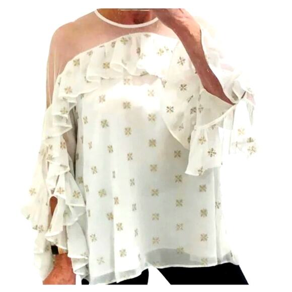 Stevie May Cosmic Currents Gold Embroidery Starry White Top M - Picture 1 of 10